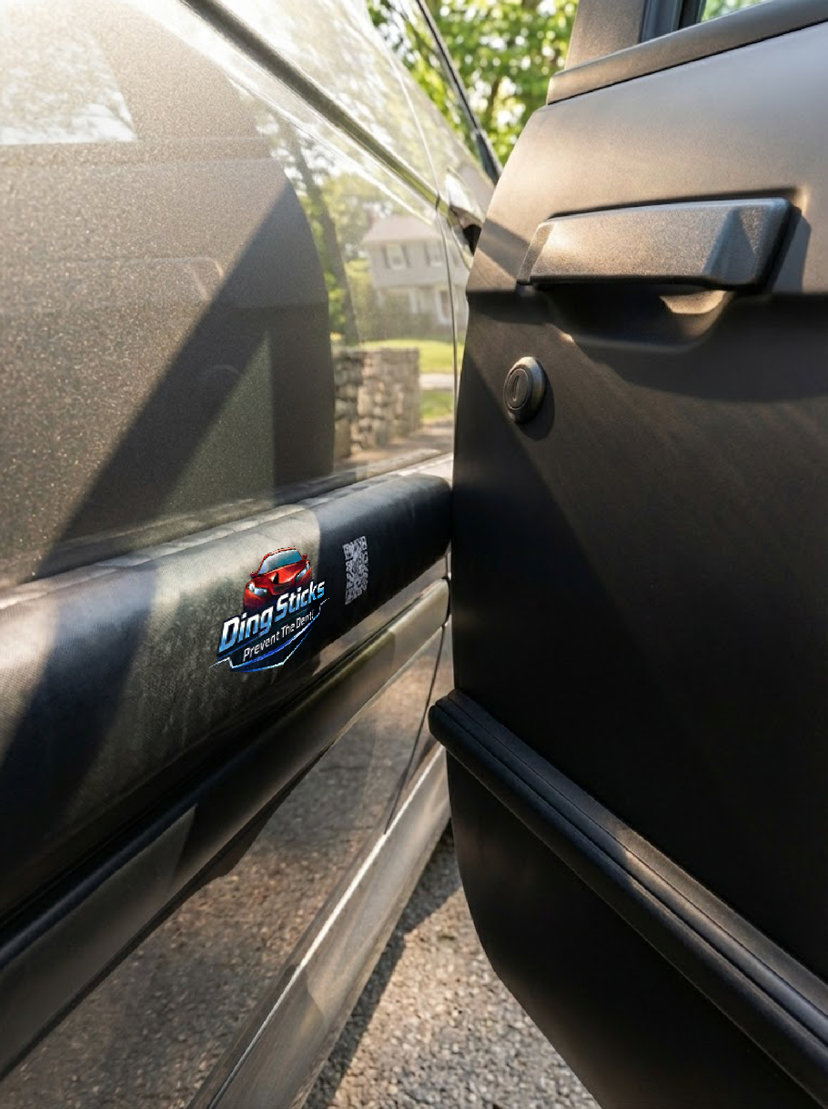 Magnetic car door edge protectors installed on a car door by Ding Sticks